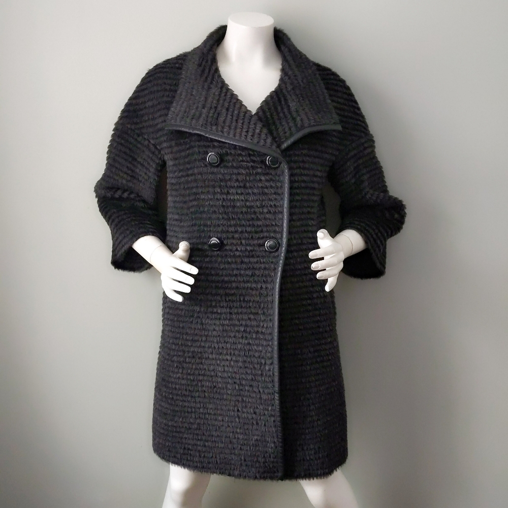 Katherine Kelly Alpaca Wool Teddy Stripe Coat 2 S